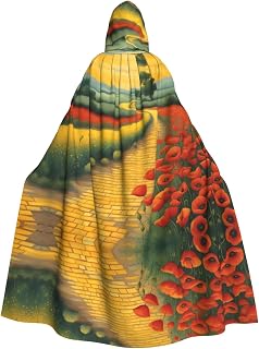 Poppies Field Yellow Brick Road Pattern Hooded Cloak for Halloween, Role-Playing Costumes, and More