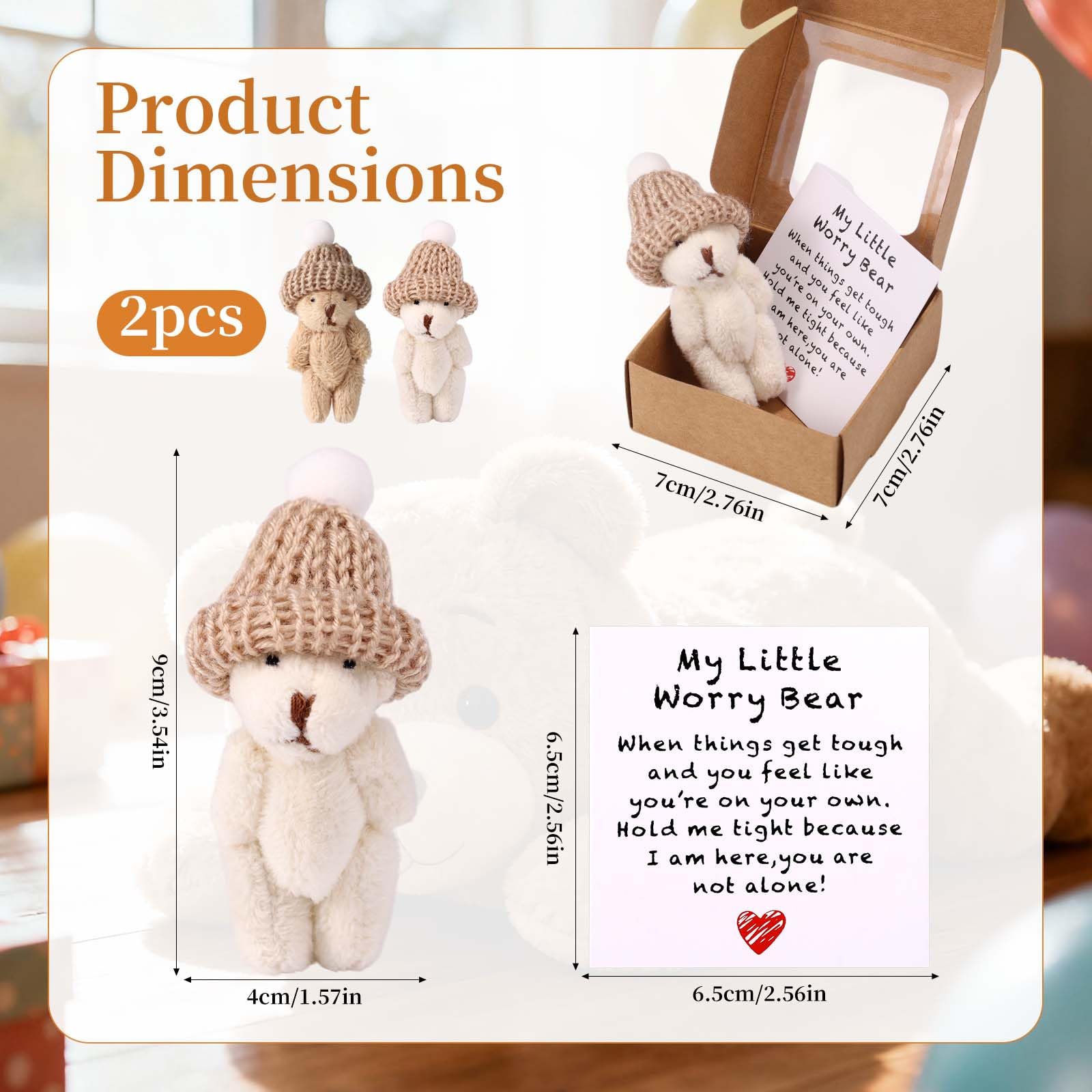TOYMIS 2 Sets My Little Worry Hug Bear in Box with Inspirational Card - Image 2