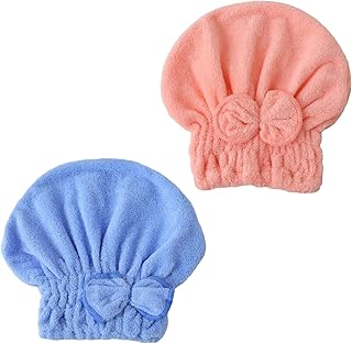 2 Packs Hair Towel for Wet Hair Drying Hair Super Absorbent Quick Dry Wrap Towels for Curly Hair Women Girls Blue&Pink LCC161-01