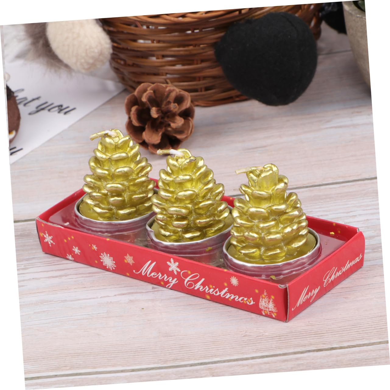 RORPOIR Real Pine Cone Pattern Craft Candles Set of 3 Christmas Decorations for Home Hotel Bar Perfect for Christmas Dinner