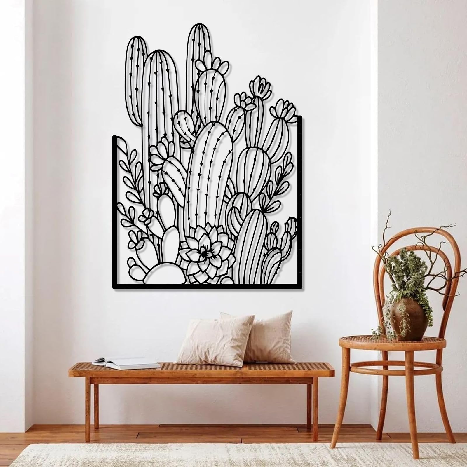 4 sculture da parete moderne in metallo a forma di cactus