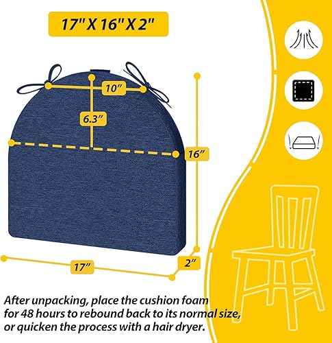 Miniatura 5 de AAAAAcessories Cojines para sillas de comedor en forma de U con lazos y funda extraíble, cojines para sillas de cocina de comedor de 2 pulgadas de