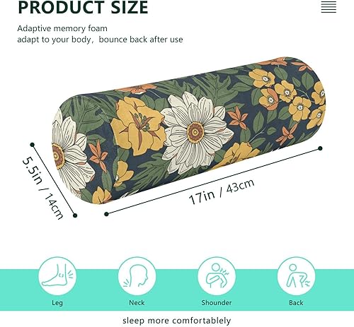 Miniatura 3 de KLL Autmun Trendy Floral Pattern Round Bolster Pillow Cylinder Neck Roll Pillow Round Pillows for Bed Cylinder Pillows for Bed Leg Support Pillow