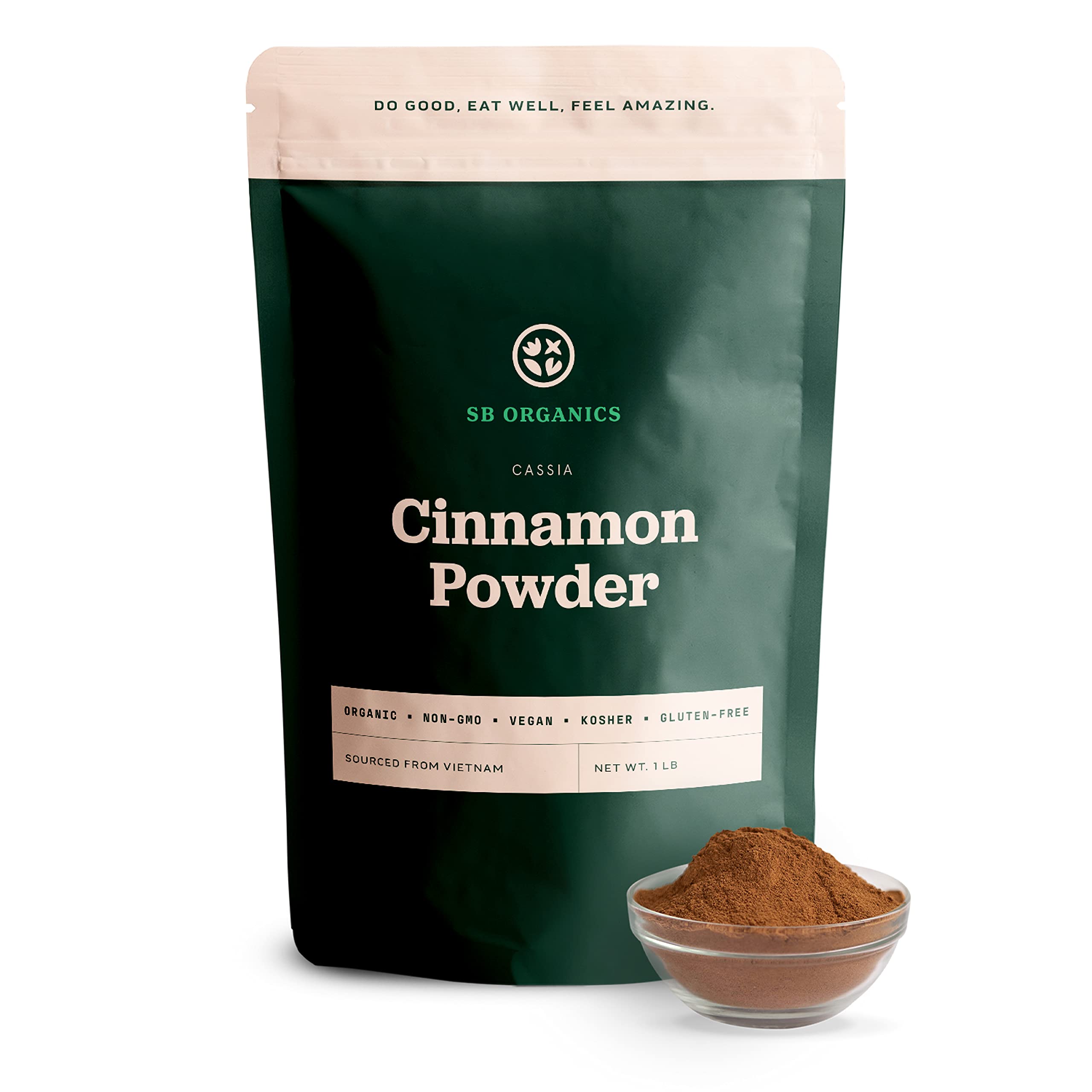 Sun Bay Organics Cassia Cinnamon Powder - 1 lb Bag of Ground Non-GMO Vegan Kosher Organic Cinnamon Powder from Vietnam - Free of Gluten, Dairy, and Soy