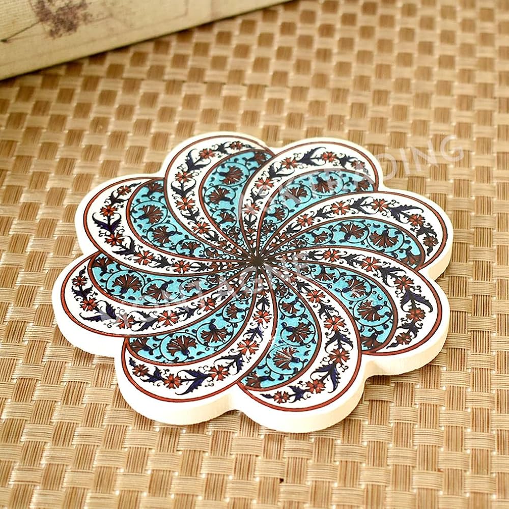 【イズニック陶器】手描き大皿／トルコ伝統文様／花模様 イズニック陶器】手描き大皿／トルコ伝統文様／花模様