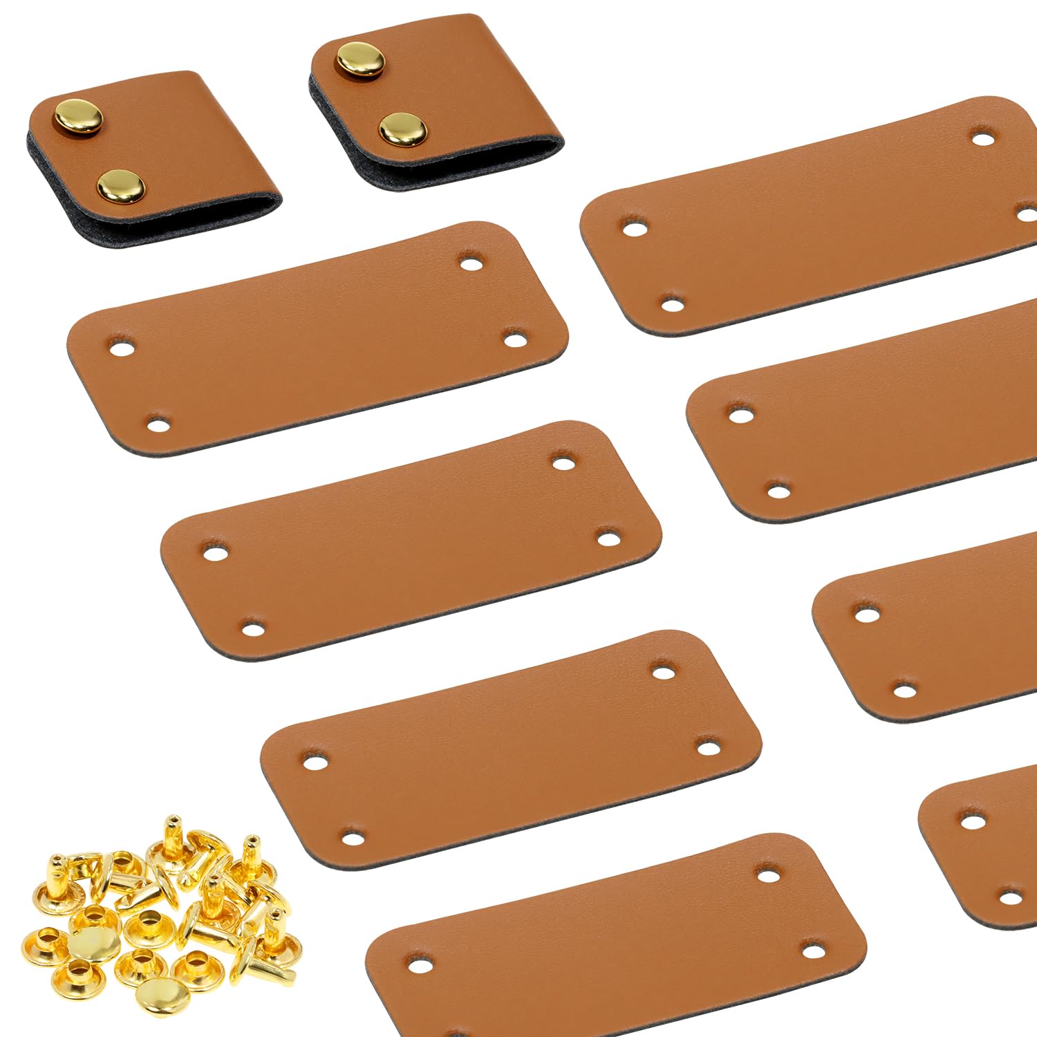 ONLYKXY Brown PU Leather Handmade Tag with Rivet Button for Knits,Rectangle Universal Blank Label Cute Repair Patch Soft Crochet Tape with Holes for DIY Clothing,Sewing Stamping,Keychain (10)-image-15