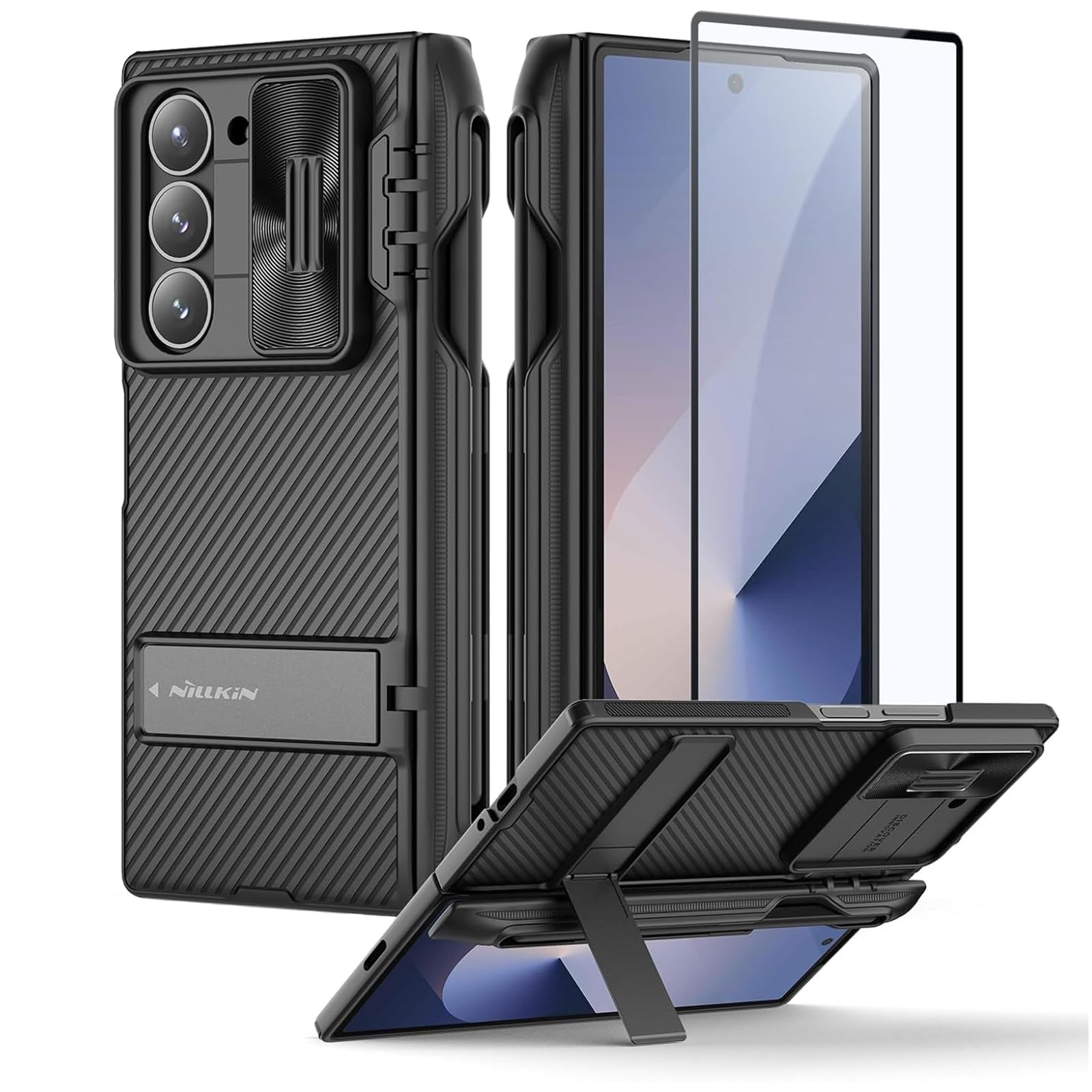Nillkin for Galaxy Z Fold 6 Case with S Pen Holder, Built-in Screen Protecter & Slide Lens Cover & Metal Kickstand & Hinge Protection Full Shockproof