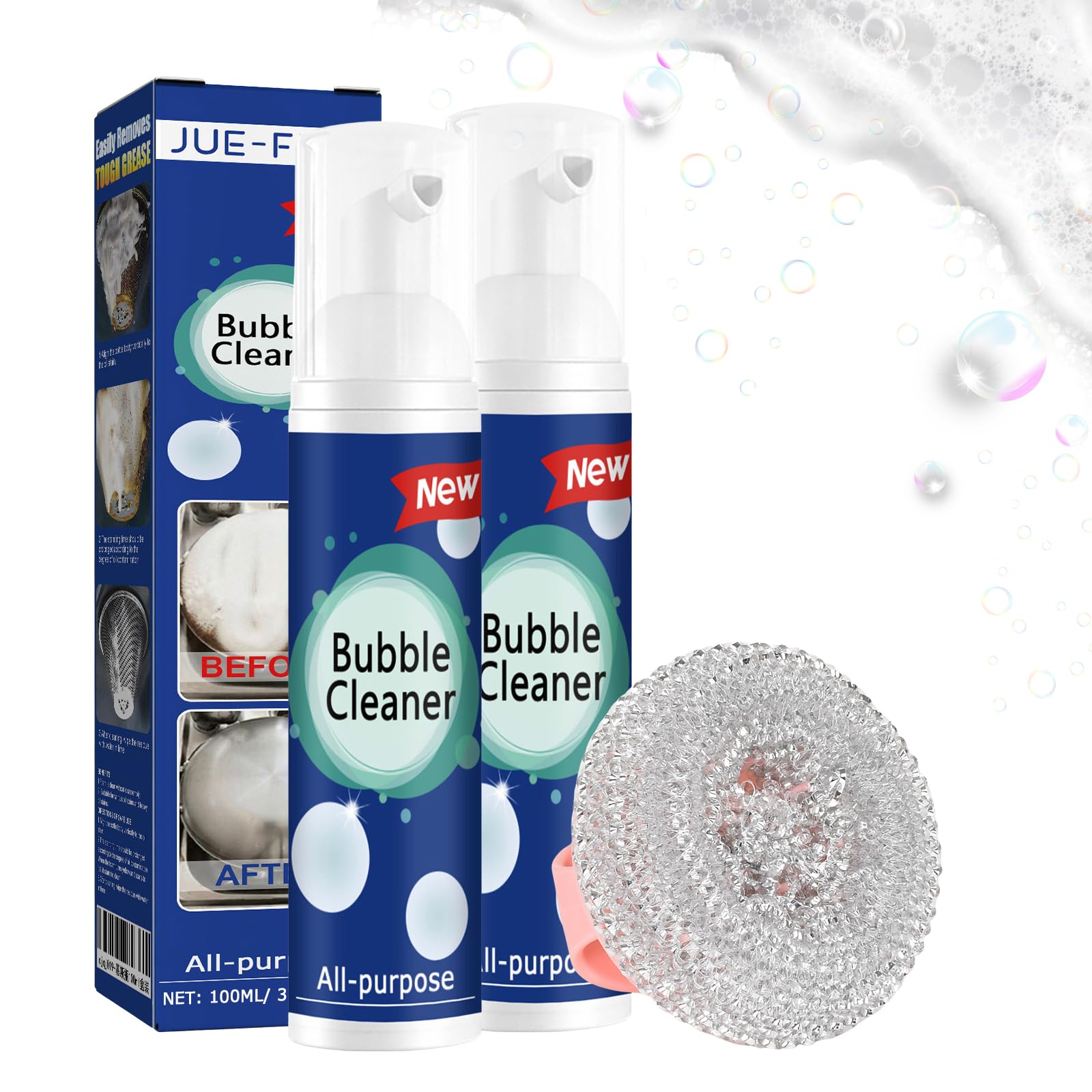 Schaumreiniger,2 Stück Schäumender Schwerölfleckenreiniger,Reiniger Für Hartnäckige Flecken,Mehrzweckreiniger,Küchenschaum Reiniger,Bubble Cleanser Für Haushalt,For Küche, Backofen, Herd,2x100ML