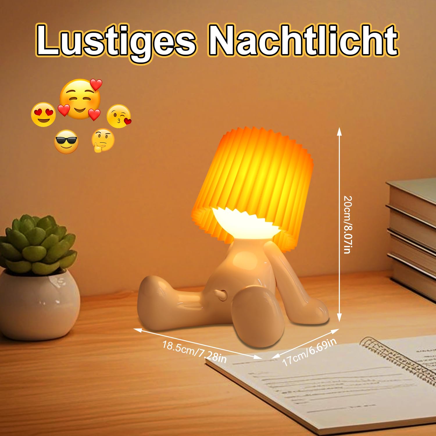 Umikk Lustiges LED Tischleuchte, Lampen Larry, USB-Ladefunktion (Orange) | Kreative A Little Shy Man Nachttischlampe, Lampe Mann für Schlafzimmer, Schreibtisch, Wohnzimmer Deko & Lustige Geschenke
