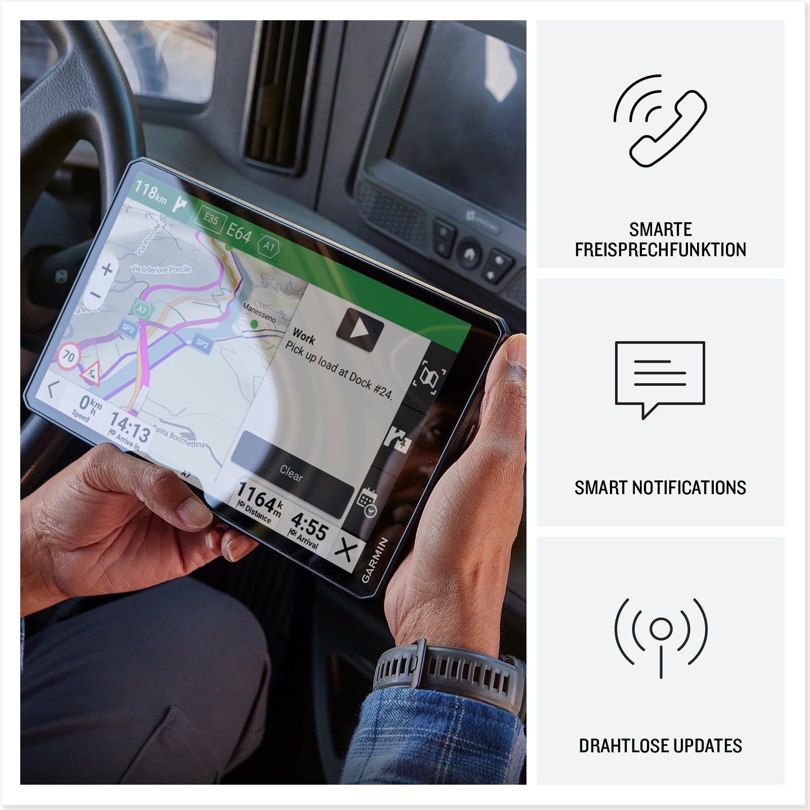 Garmin dēzl LGV820 MT-D - smartes LKW-Navigationsgerät mit 8" (20,3cm) Farbdisplay, vorinstallierten EU Karten (34 Länder), Fahrzeugspezifische Routenführung, Wetterwarnungen, beliebte LKW Strecken
