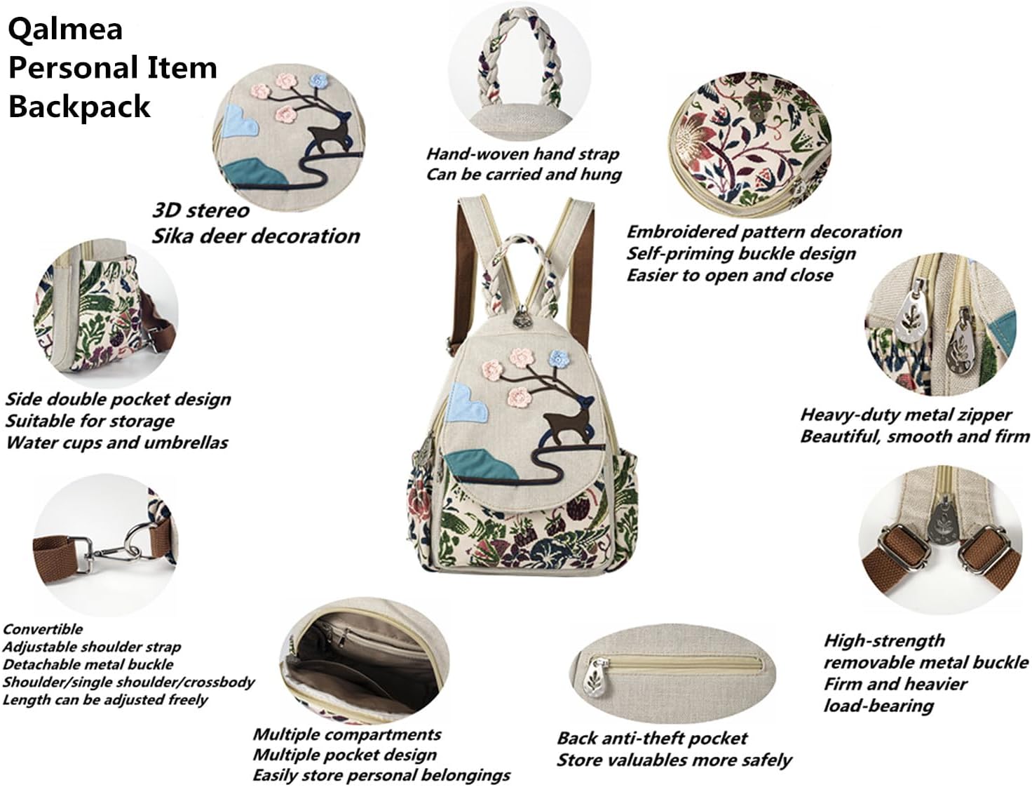 Trendy Backpack, Nature Inspired Boho Sling Bag Deer in Forest Backpack Purse - Image 3