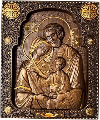 Handmade wooden Holy Family - Wood Carved Nativity Icon - 10 x 12 inches made of natural oak - wall hanging christian wall art