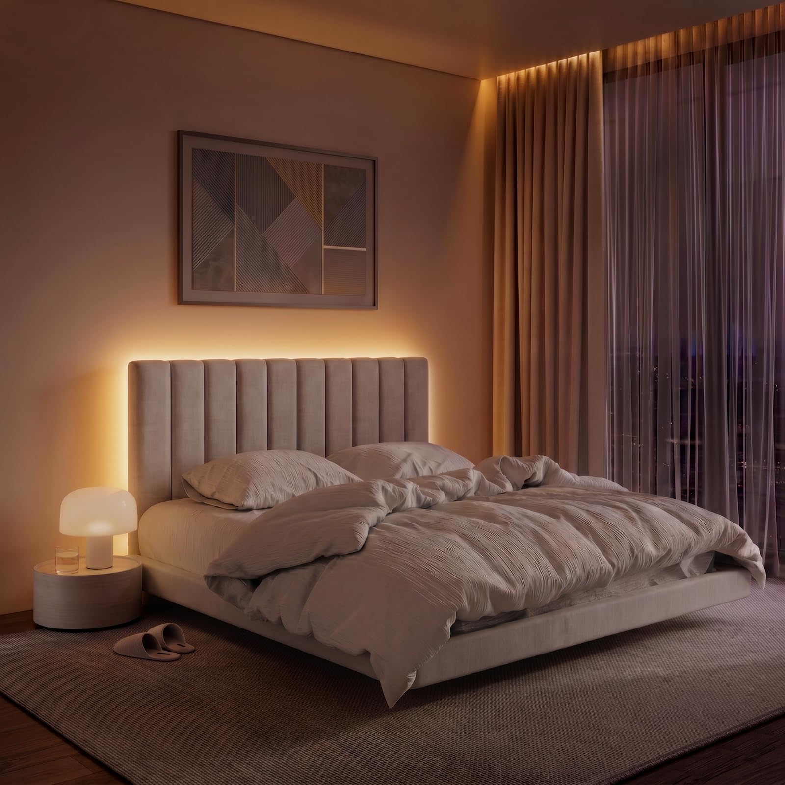 ALVOZAR LED Strip Lights for Bed Headboard, 8M Tunable White Backlight (2700K-6500K Warm to Cool White), Dimmable with App & Remote for Behind Bed & Bedroom, Mount Kit (4 Mounting Options)
