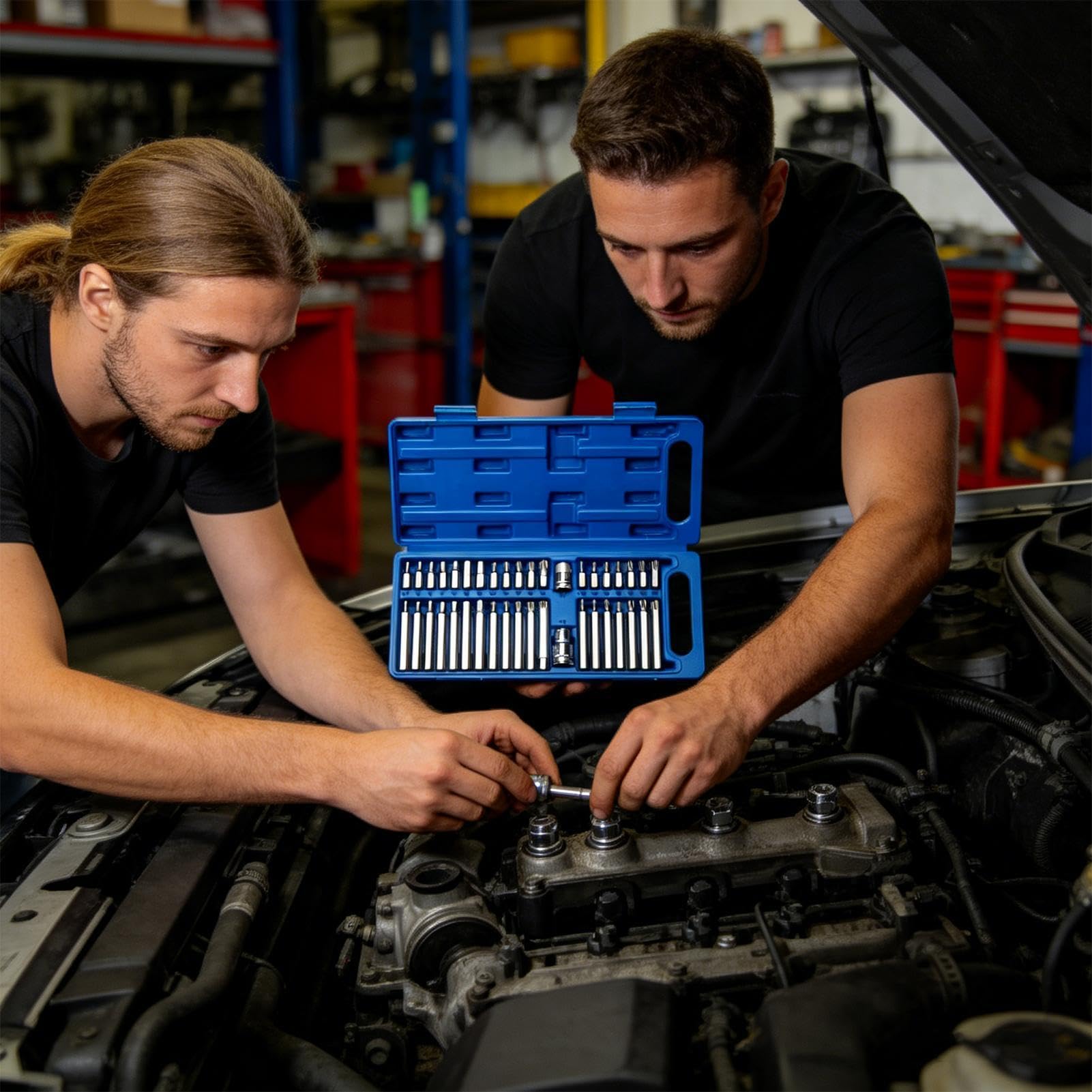 Zestaw nasadek 3/8 Wytrzymałe narzędzia ręczne spline i hex | 40-częściowy zestaw nasadek bitowych z napędem 1/2 Do Motoryzacji, Samochodów, Ciężarówek, Motocykli, Silników,