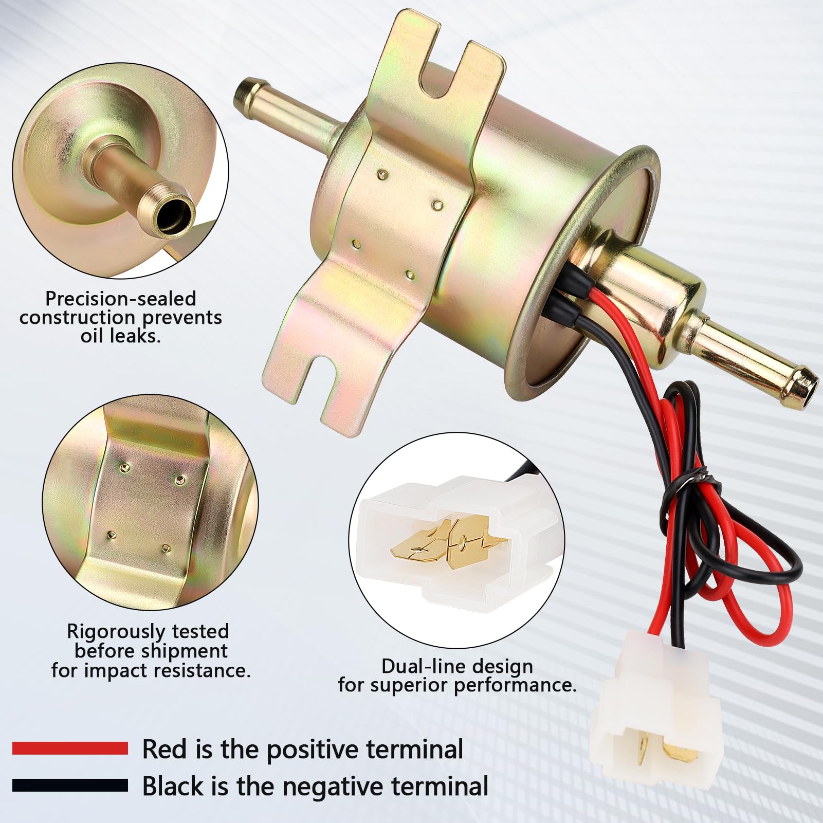 Pompa carburante elettrica universale da 12 V, pompa ad alta pressione per gas, diesel e benzina, pompa in linea a bassa pressione in metallo per benzina e diesel, pompa carburante HEP-02A Gold