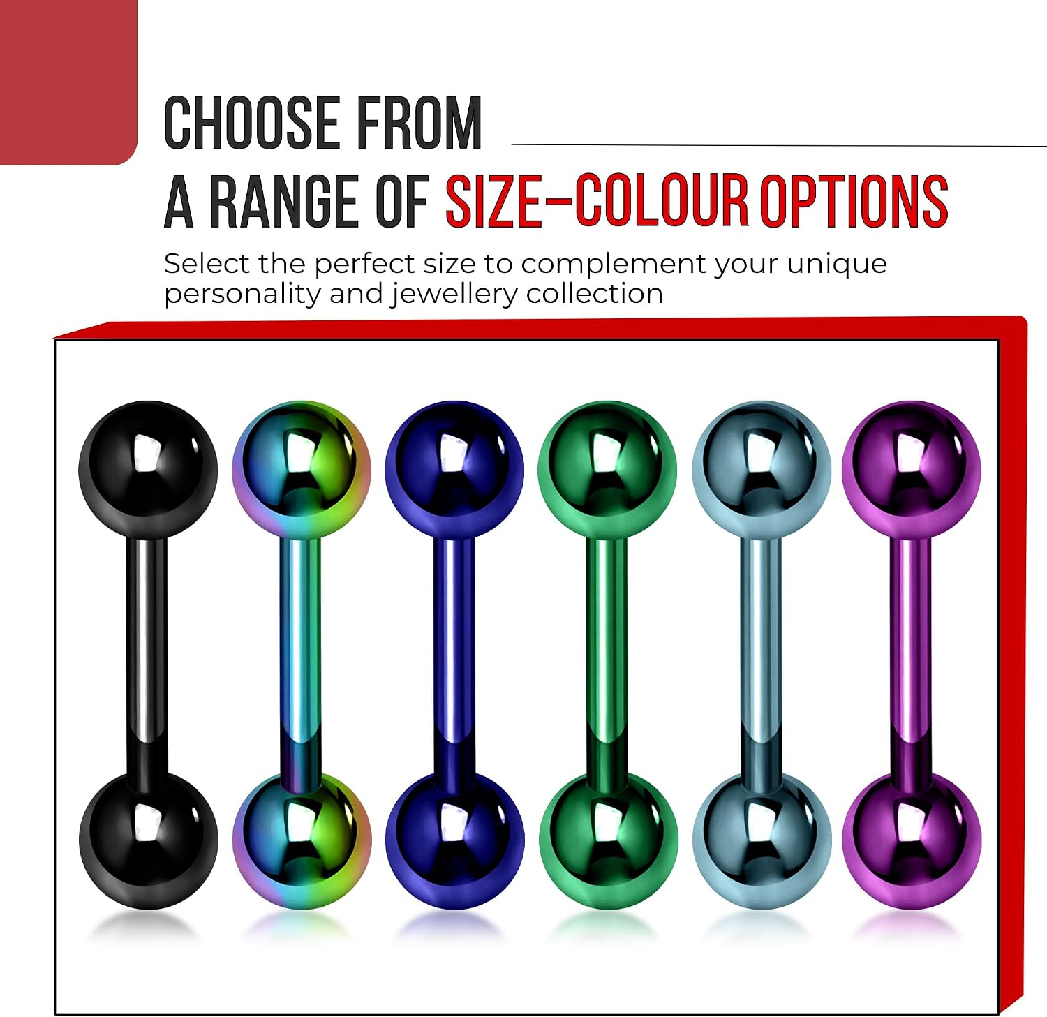 Anodized G23 Grade Titanium 14 Gauge Straight Barbell with Ball Tongue Piercing Ring Body jewelry