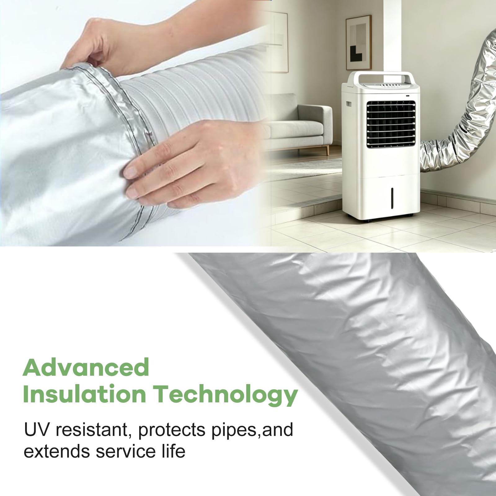 Housse De Protection Pour Tuyau De Climatisation, Revêtement de Tuyauterie Antibruit, Insonorisant et Thermo-isolant, Économe en Énergie, Étanche à La Poussière, Longueur Réglable, Sangle Élastique