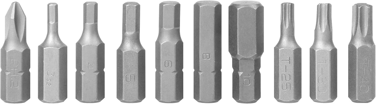 Close-up of various hex and Torx bits