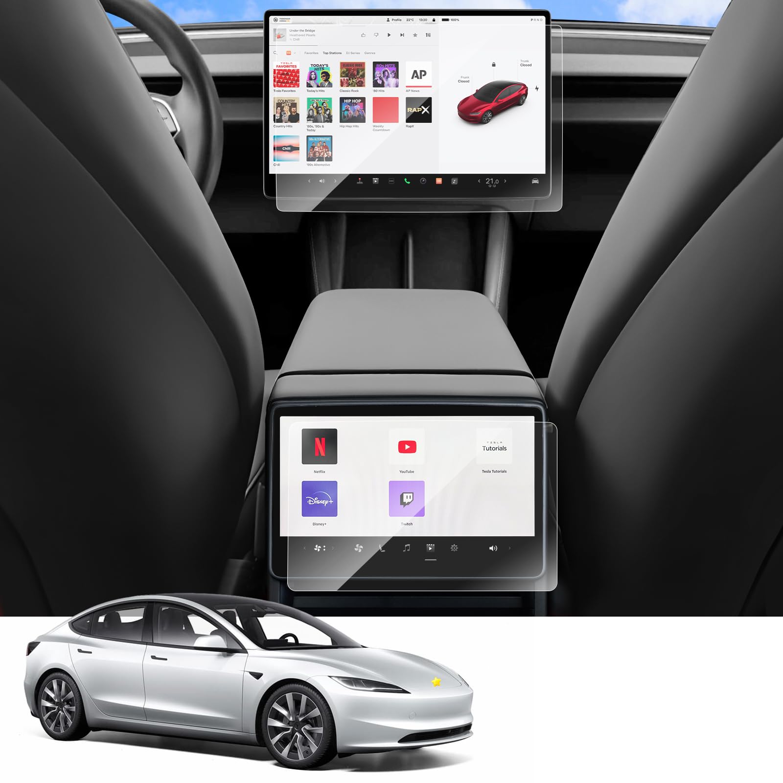 2 stuks beschermfolie voor Tesla Model Y 2025 en Model 3 2024-2025 mat