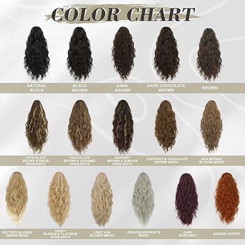 Miniatura 6 de BARSDAR Extensión de cola de caballo color burdeos, extensiones de cabello con clip de garra para mujer, 18 pulgadas, rizado, ondulado, multicapa,