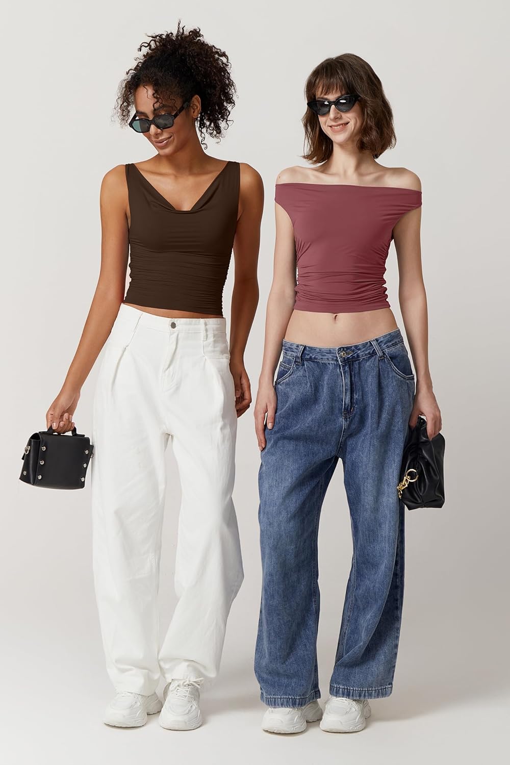 QINSEN Women's Cowl Neck Top Sleeveless Ruched Double Lined Crop Top Y2k T Shirts - Image 6