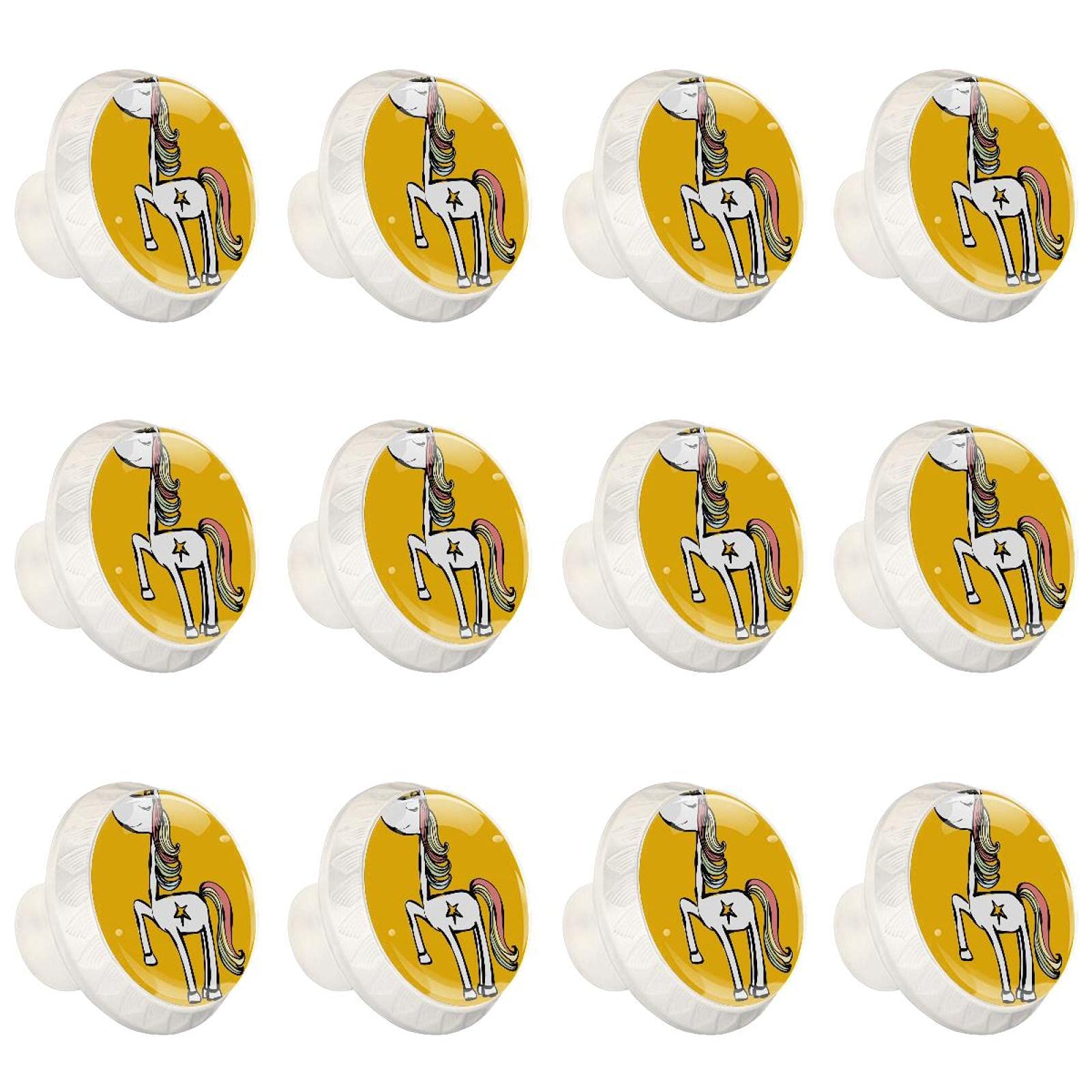 Boutons de placard de cuisine licorne jaune | Lot de 12 pièces rondes