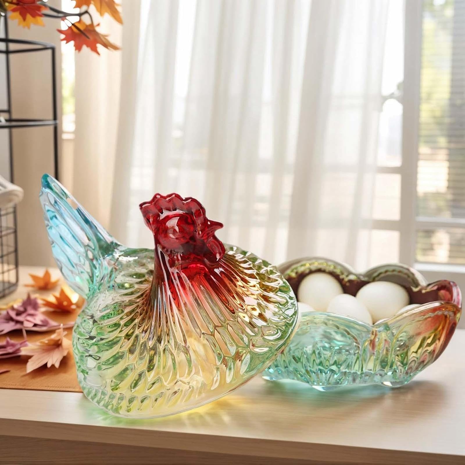 MERIGLARE Plato de Dulces con Forma de Gallina, Plato para Aperitivos Y Postres, Resistente, de Cristal de Calidad, Ideal para Cocina, Oficina Y Bodas, Multicolor, Individual