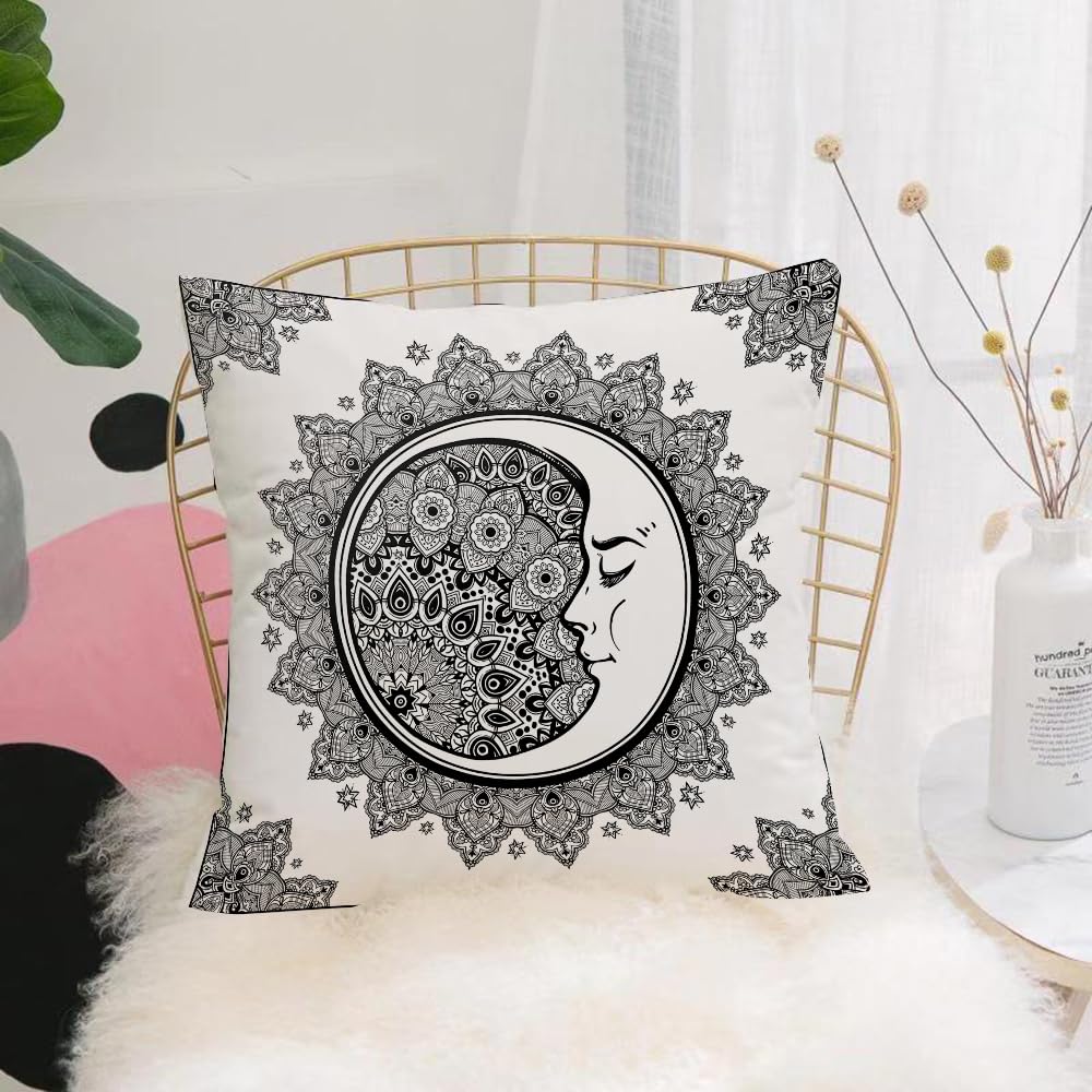 HYMSXW Cushion Cover,Throw Pillow Case Home Decorative for Living Room Bedroom Sofa Chair 20X20 Inch,Zodiac,Intricate Boho Ethnic Mandala Form with Crescent Moon Foreground A,Pillowcase 50X50cm