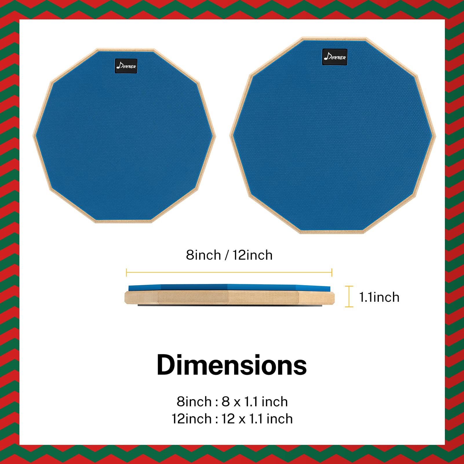 Donner Pad per Allenamento da 12 inch Drum Pad pratica con bacchette in acero Blu