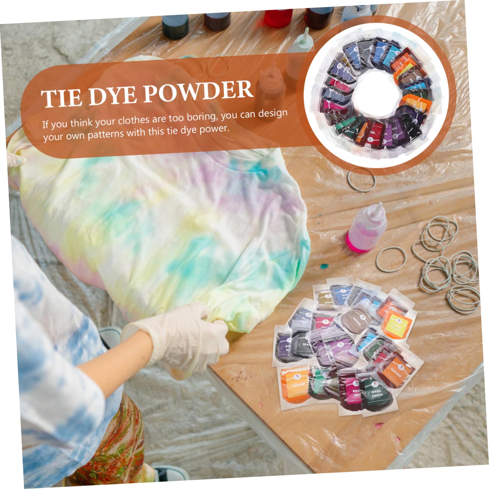Kit di Pigmenti in Polvere Sintetica per Tingere Tessuti 24 Colori per DIY Tie Dye su Gonne e Sciarpe, per Arte e Lavori Creativi e Amici