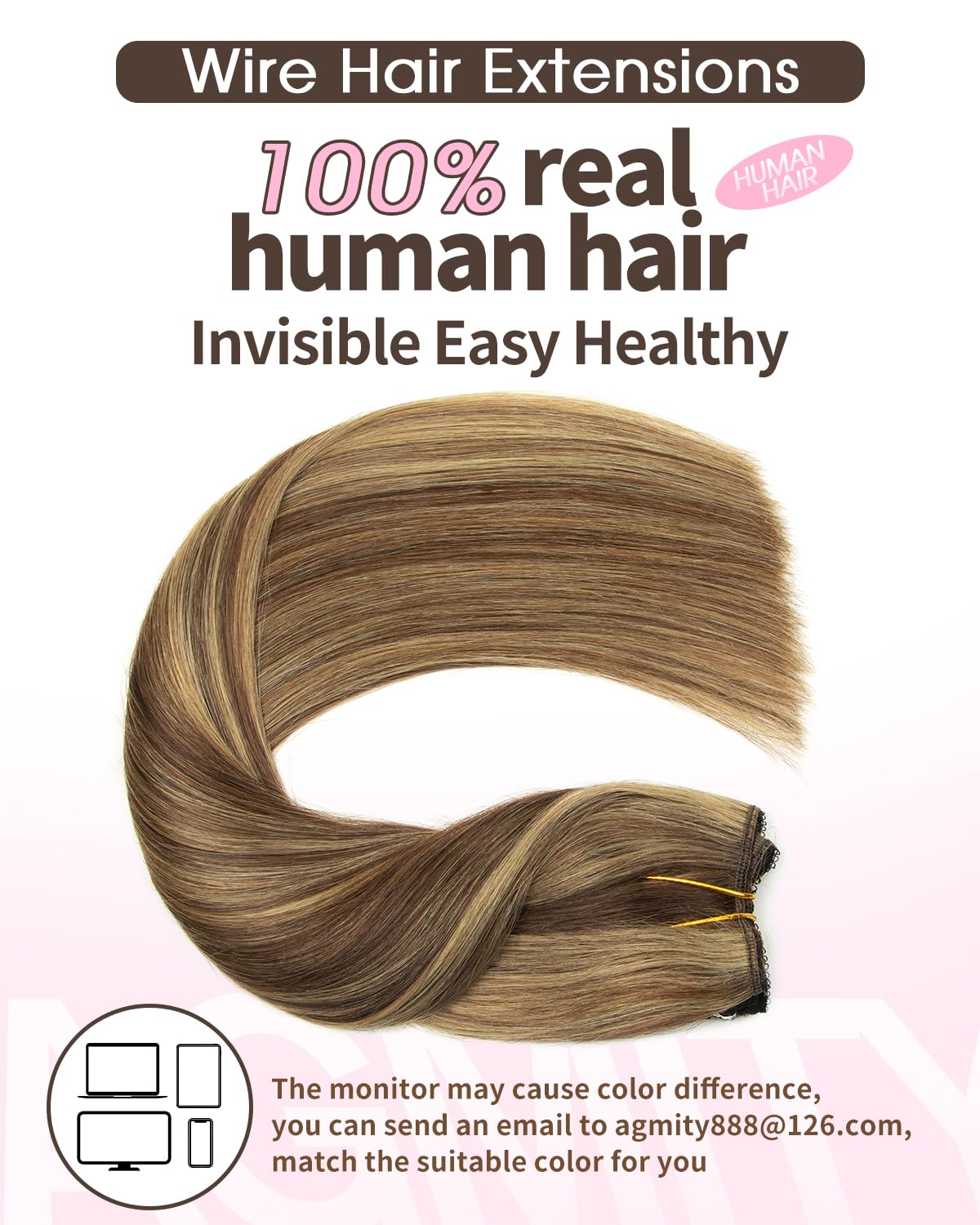 AGMITY Medium Brown & Dark Blonde 70Gram Removable Straight Layered Natural Remy Hair Extensions (14 Inch #P4/27) - Image 2