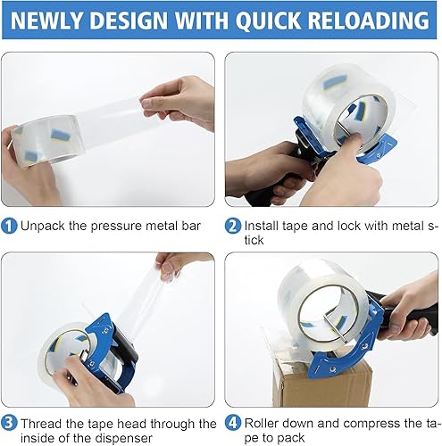 Miniatura 10 de Paquete de 2 pistolas de cinta de 3 pulgadas para cajas de embalaje, dispensador de cinta de embalaje con carga rápida para embalaje y sellado de