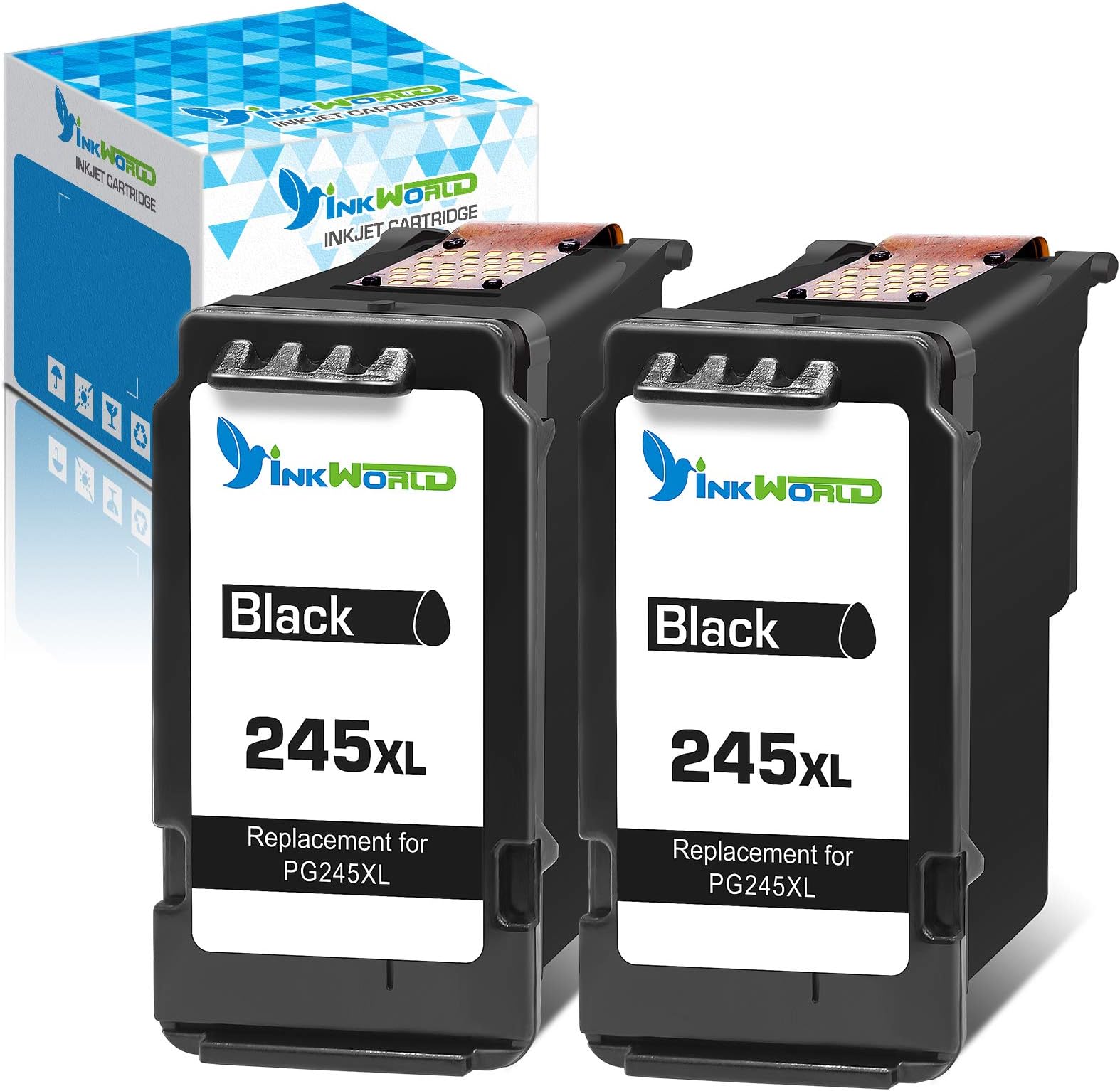 Inkworld Remanufactured 245XL Ink Cartridge Replacement for Canon PG245 243 (2 Black) for Pixma TS3129 TR4527 MG2555 MG3022 MG2522 TR4520 TR4522 MG2922 MG2920 TS202 MX490 iP2820 TS302 MG2520 Printer