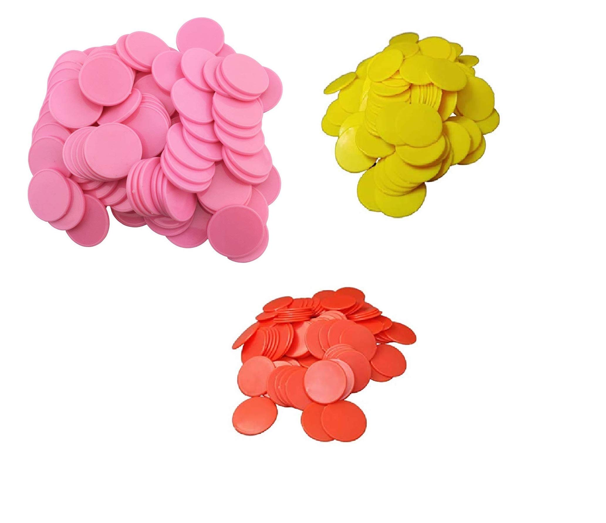 morel Plastic Plain Token Coin, Chips for Board Games and Other USES, Round Shape Plastic Plain Token (100 Coin Each pkt) Multicolor Product Pack of 3 red, Pink, Yellow (31MM)