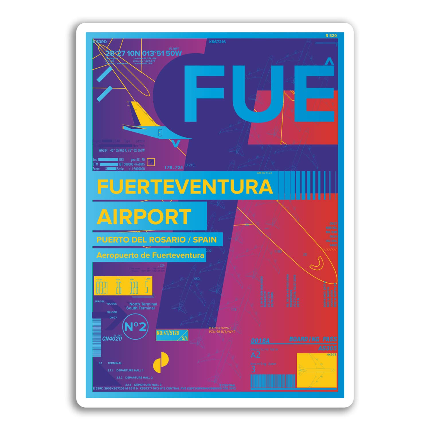Destination Vinyl Ltd Multi 2 X 10Cm Fue Fuerteventura Airport Vinyl Stickers - Spain Travel Sticker #17391 (10Cm Tall)