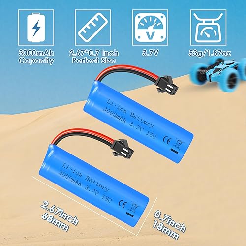 Miniatura 3 de Batería de iones de litio de 3.7 V 3000 mAh de alta capacidad 15C de alta velocidad de descarga RC Baterías RC con cable de cargador USB, enchufe