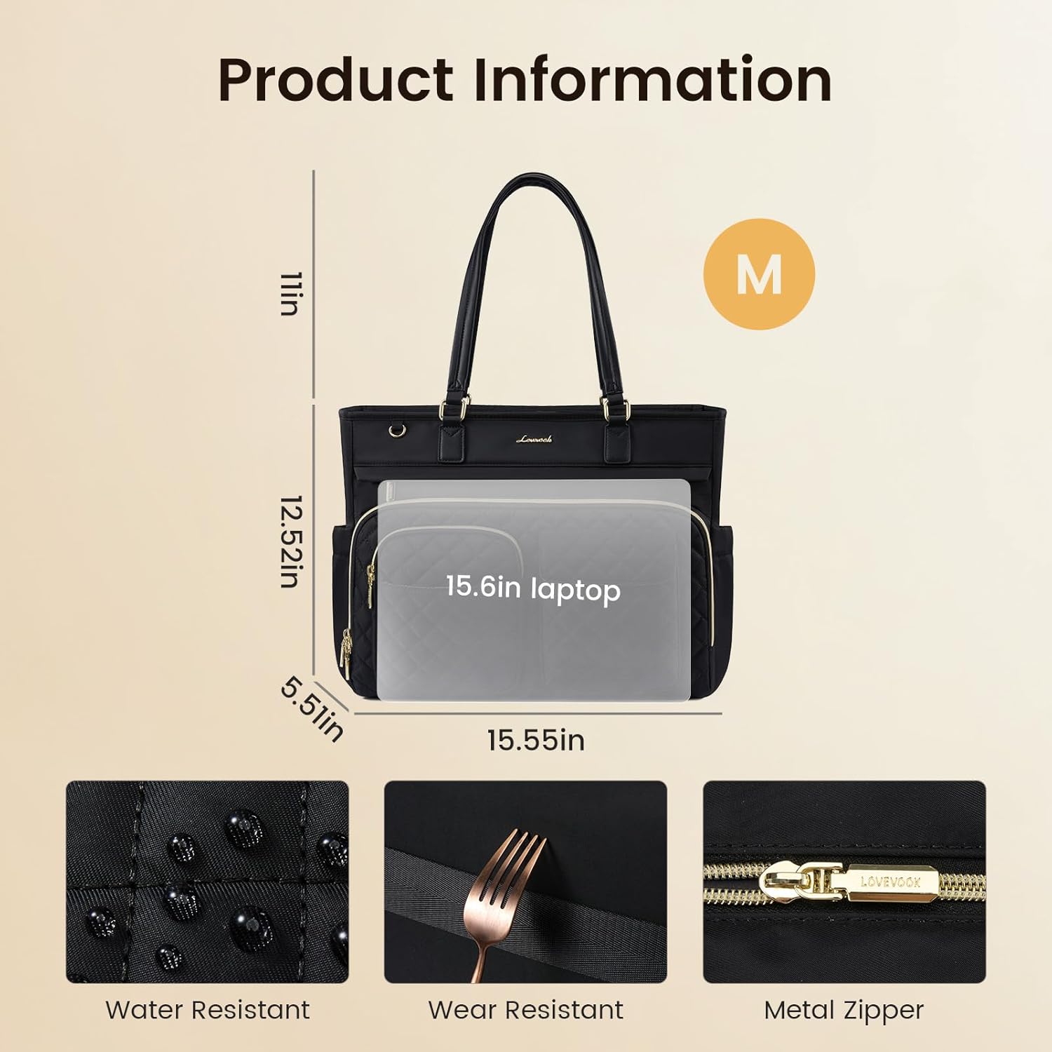 LOVEVOOK Tote Bag, Work Bags for Women with Large Cup Holder, Large Capacity Teacher Tote with Multi Pockets, Water Resistant Nurse Diaper Tote with Padded Laptop Compartment, 15.6 Inch Black - Image 5