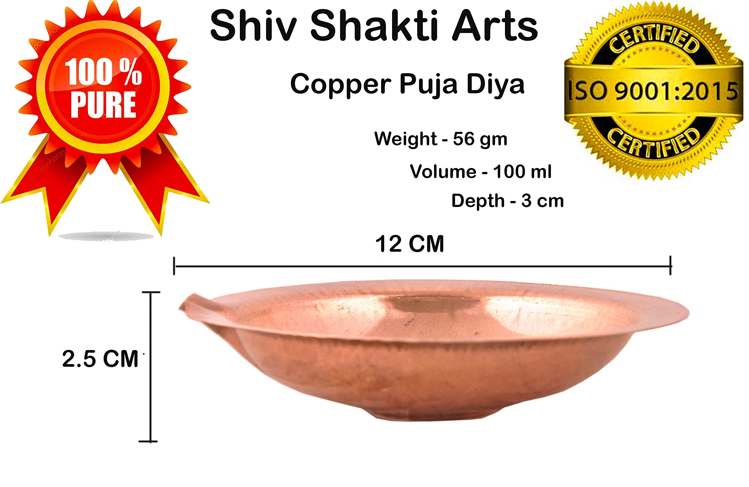 Shiv Shakti Arts Copper Diya | Deepak Plane Finish for Poojan and Spritual Purpose Diwali Deep (Pack of 2)