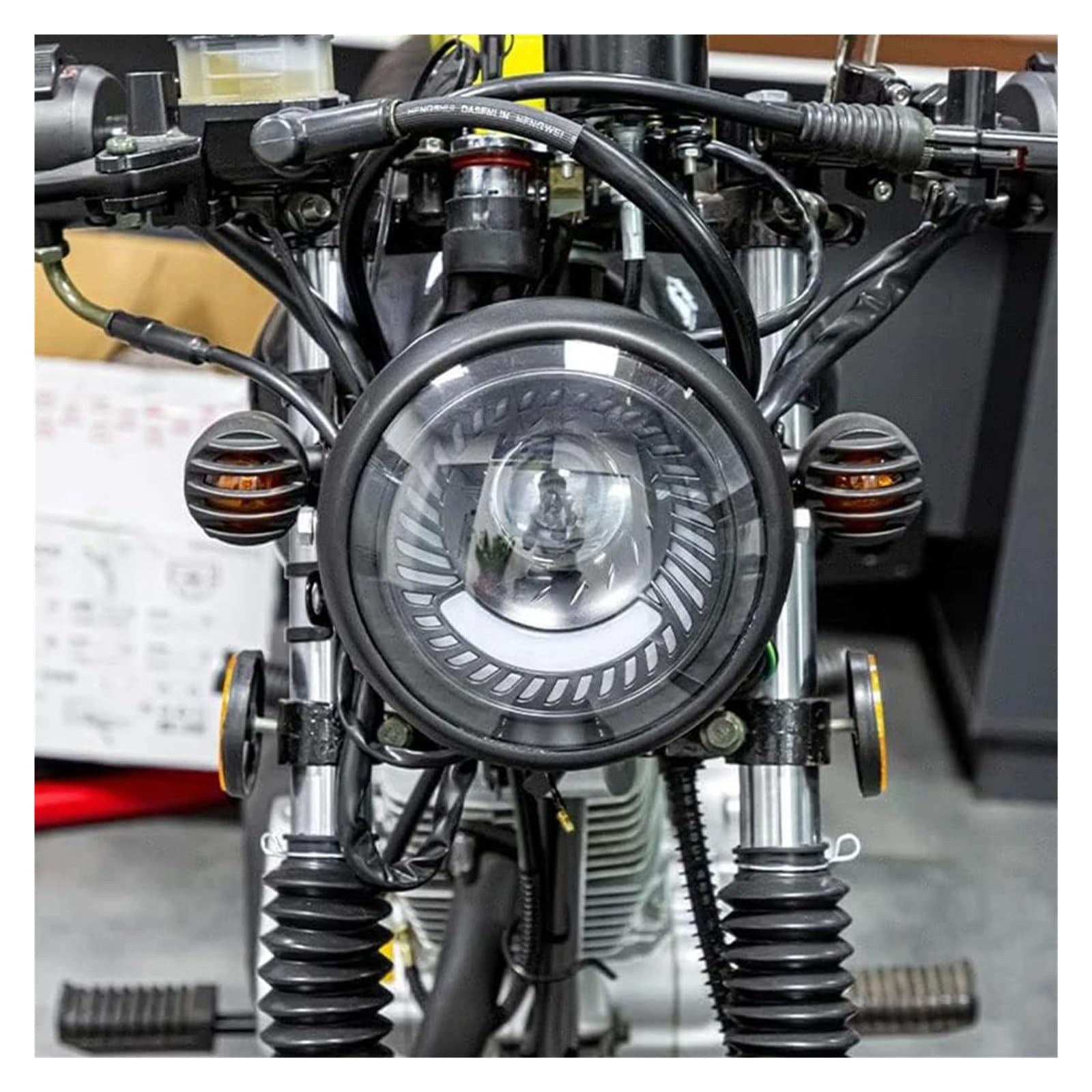 Anteriore Faro Faro Anteriore A LED Per Moto Da 6,5 ​​pollici, Rotondo Retrò, 12 V, 26 W, 6500 K, Con Kit Di Staffe, Parti Modificate Fanale Moto Anteriore
