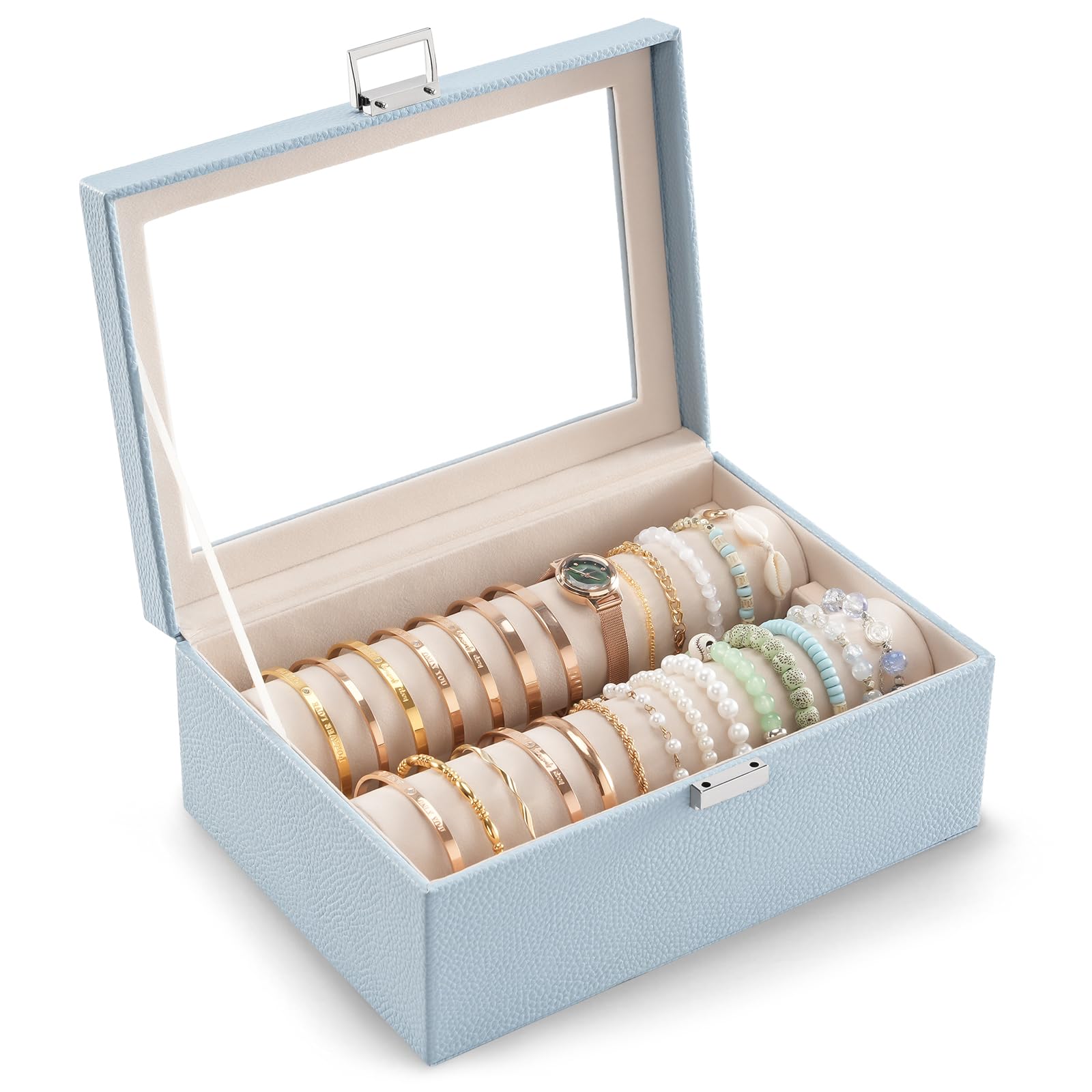 Lolalet Women's Blue Bracelet Display Holder With Rods For Bangles Watches, Clear Lid Jewelry Organizer Box Storage Case For -, 2 Rolls