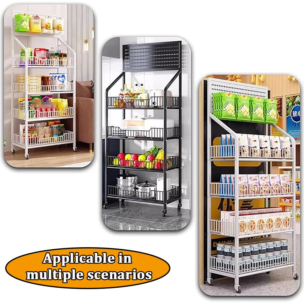 Carrito de metal con ruedas 15 Hoo 4 5 niveles ack Display Stand Market Soporte de ventas Chip Estante portátil Diseño Blanco Negro Tamaño: 60 x 27 x 140 cm