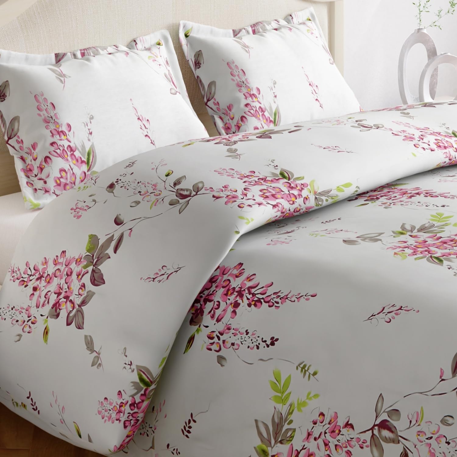 haus & kinder Bedsheet,100% Cotton Double Bed Bed Sheet, 186 TC Pure Cotton Bedsheet for Queen Size Bed, Cotton Double Bedsheets with 2 Pillow Covers-Garden Floral Magic