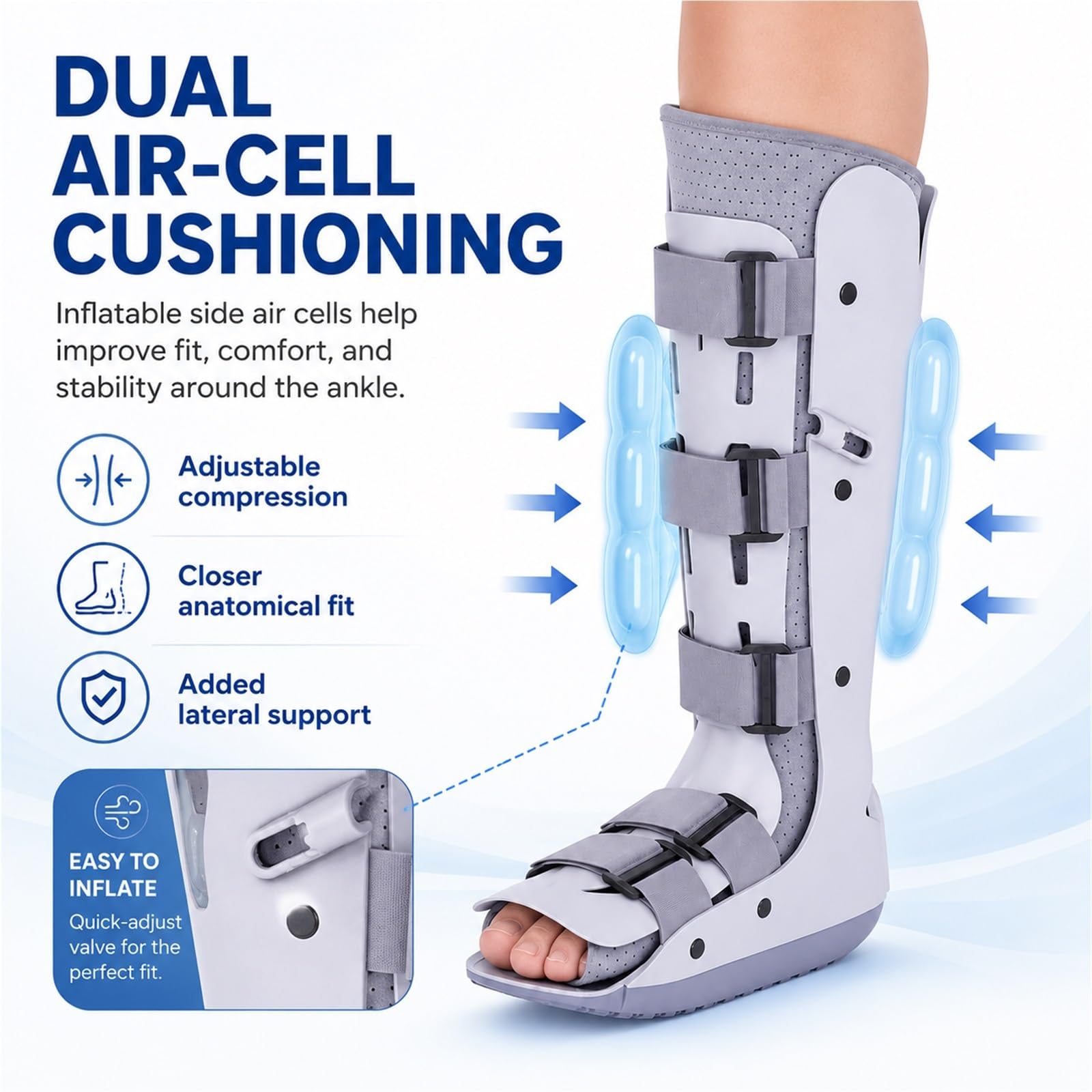 Férula de Pie Equino Órtesis de Tobillo y Pie AFO para Ictus Hemiplejia Parálisis Muscular Soporte Ajustable para Caminar con Suela Antideslizante y Células Aire(Bien)