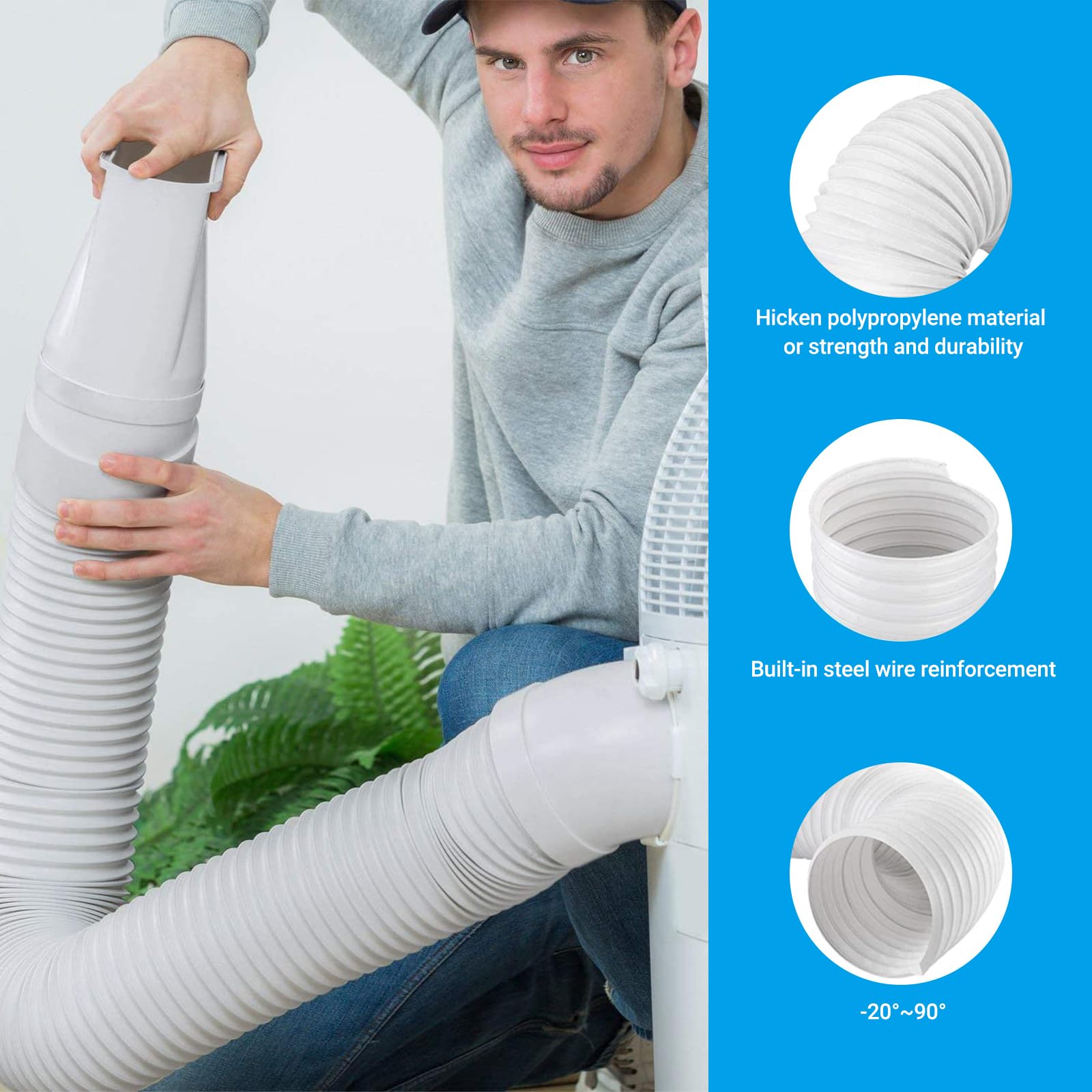 Tubo Condizionatore Portatile, Diametro 150 mm tubo per Condizionatore portatile, per Climatizzatore Filettatura Antiorario per Asciugatrice, Cappa Aspirante 1.5m