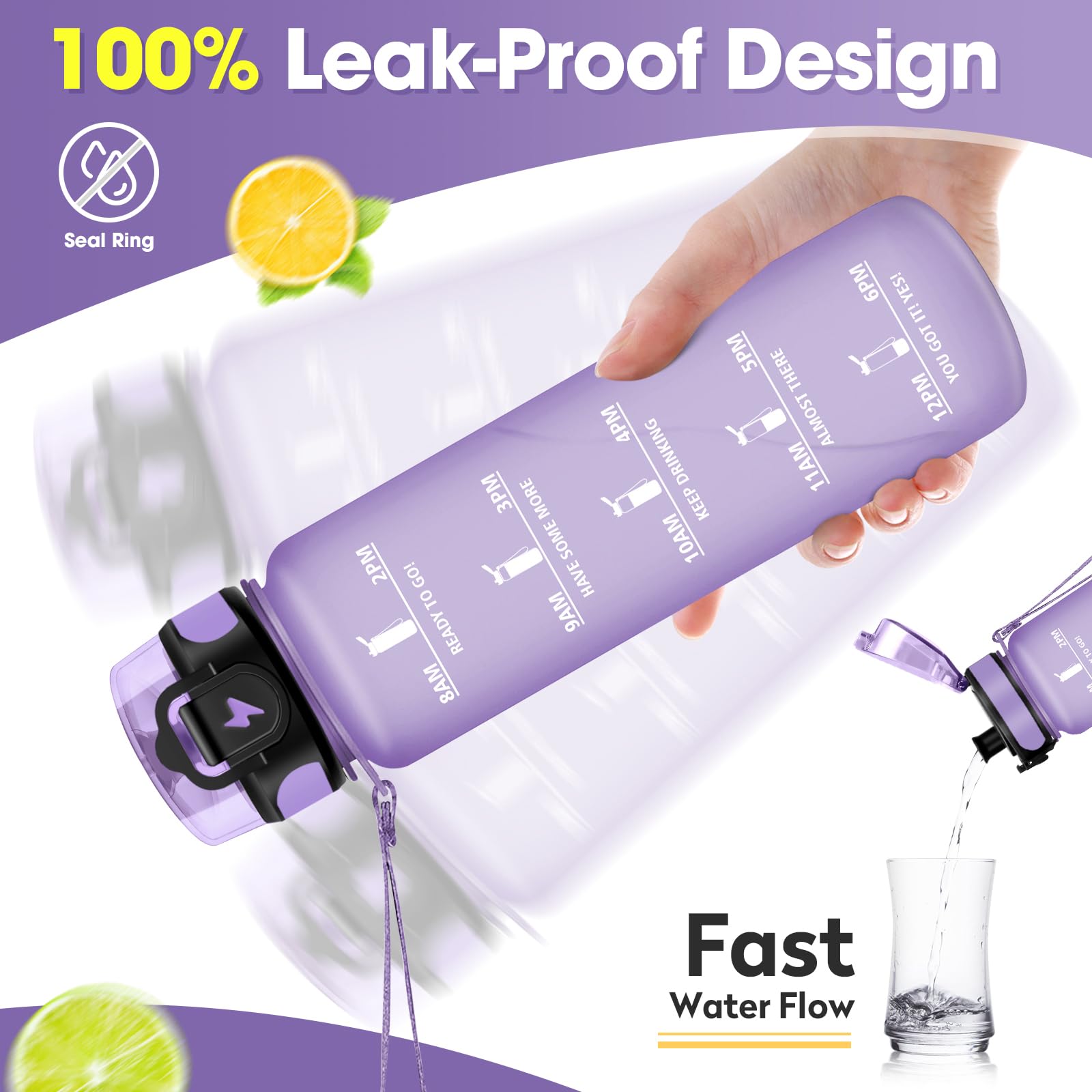 KollyKolla Borraccia 500ml/1L/1.5L,Palestra a Prova di Perdite,Motivazionale con Filtro, Bottiglia d'acqua Sportiva con Indicatore del Tempo, Borraccia per Bambino, Bambina, Sport, Scuola
