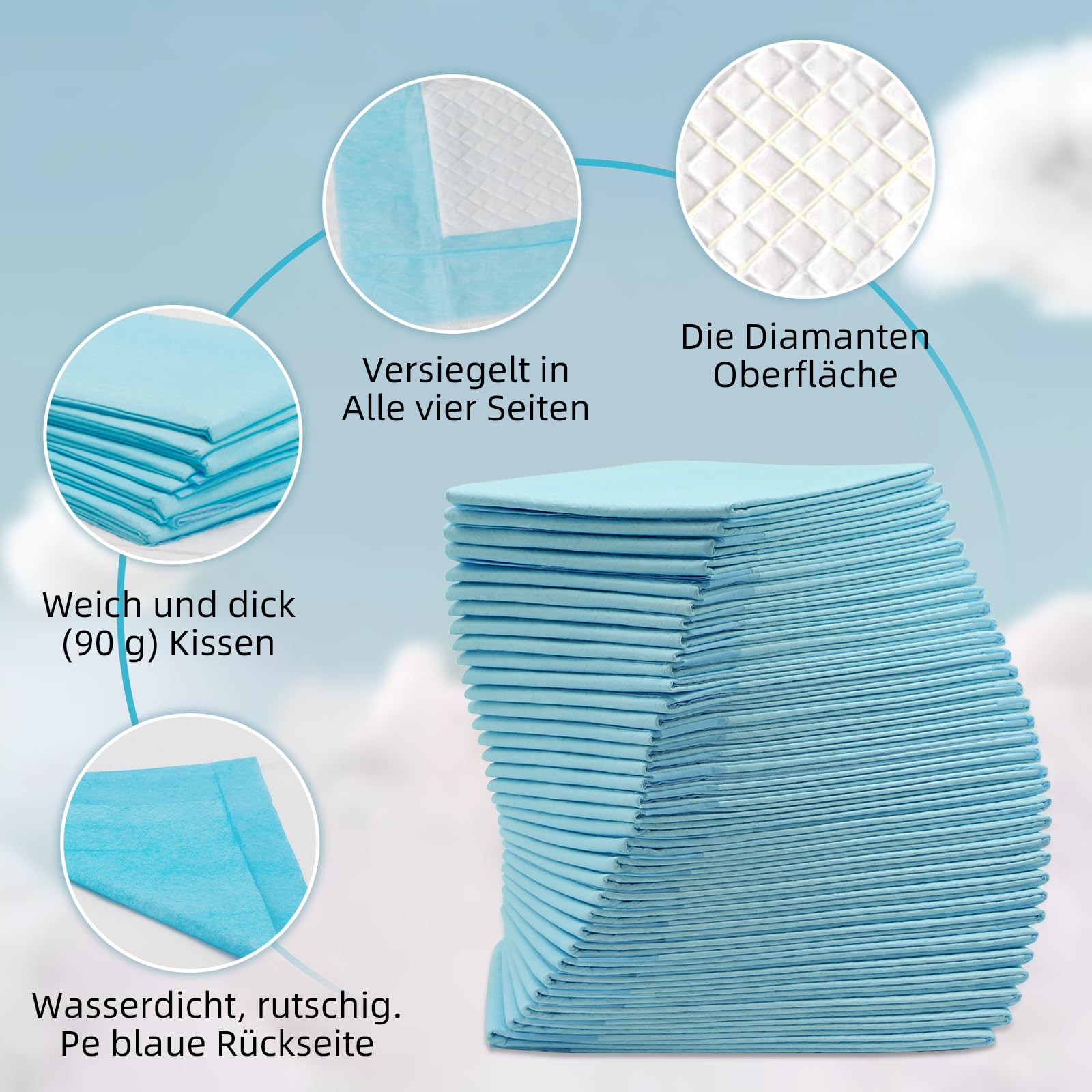 Wegwerf-Bettpads für Inkontinenz 50 Stück 60x90cm 5-lagig,90g/Stück,SAP 6g Betteinlagen Inkontinenz Einweg Erwachsenen, Heavy Duty Bettpads Inkontinenz, Einweg-Wickelunterlagen