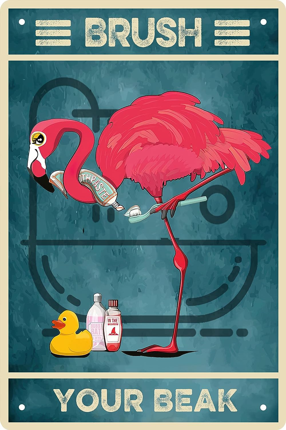 Funny Bathroom Signs Flamingo Gifts for Women Restroom Tin Sign Vintage Metal Signs Family Signs for Home Decor Wall Vintage Baby Shower Sign Brush Your Beak Posters 12x16 Inch