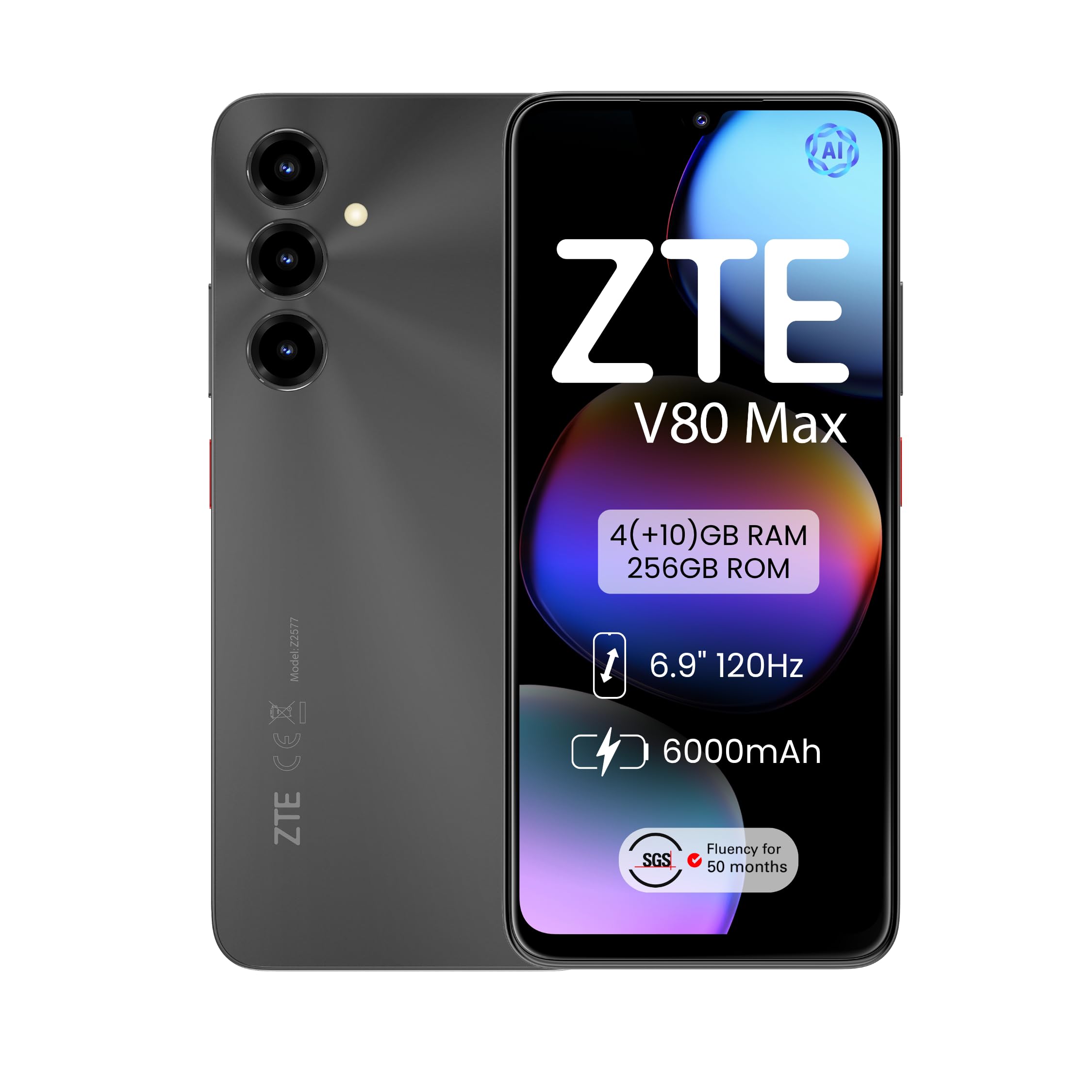 Smartphone ZTE Blade V80 Max 4GB/ 256GB/ 6.9"/ Negro