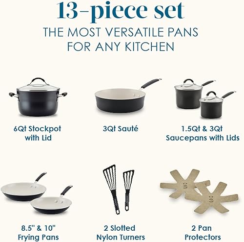 Miniatura 2 de Rachael Ray Cucina - Juego de utensilios de cocina de cerámica, 13 piezas, ollas y sartenes de cerámica con sartenes antiadherentes, sartén,