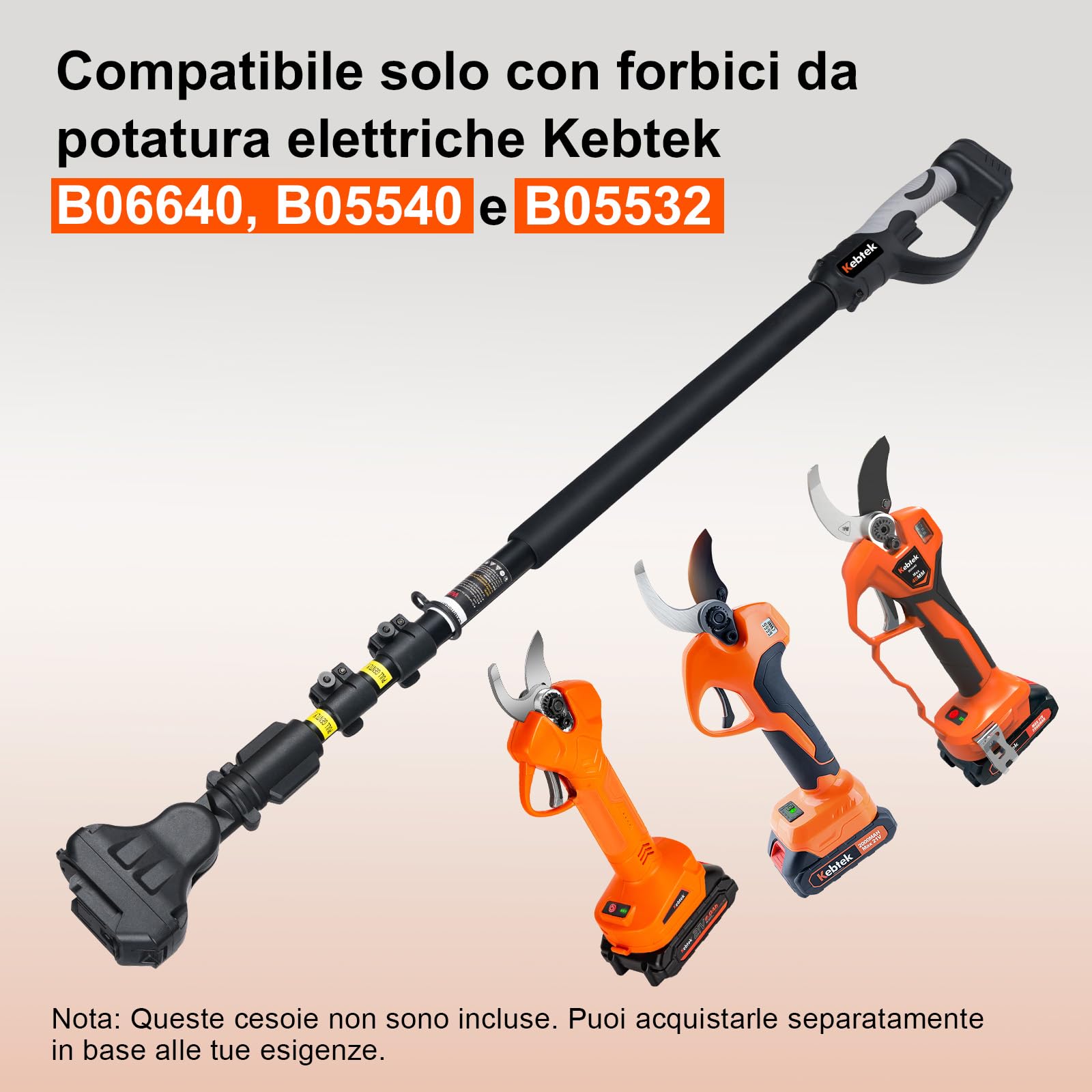 Kebtek Lungo manico telescopico Estensione per cesoie elettriche, asta telescopica 4,2-8,2 ft per potatura batteria giardinaggio albero ramo alto raggio di taglio esteso B0 poli